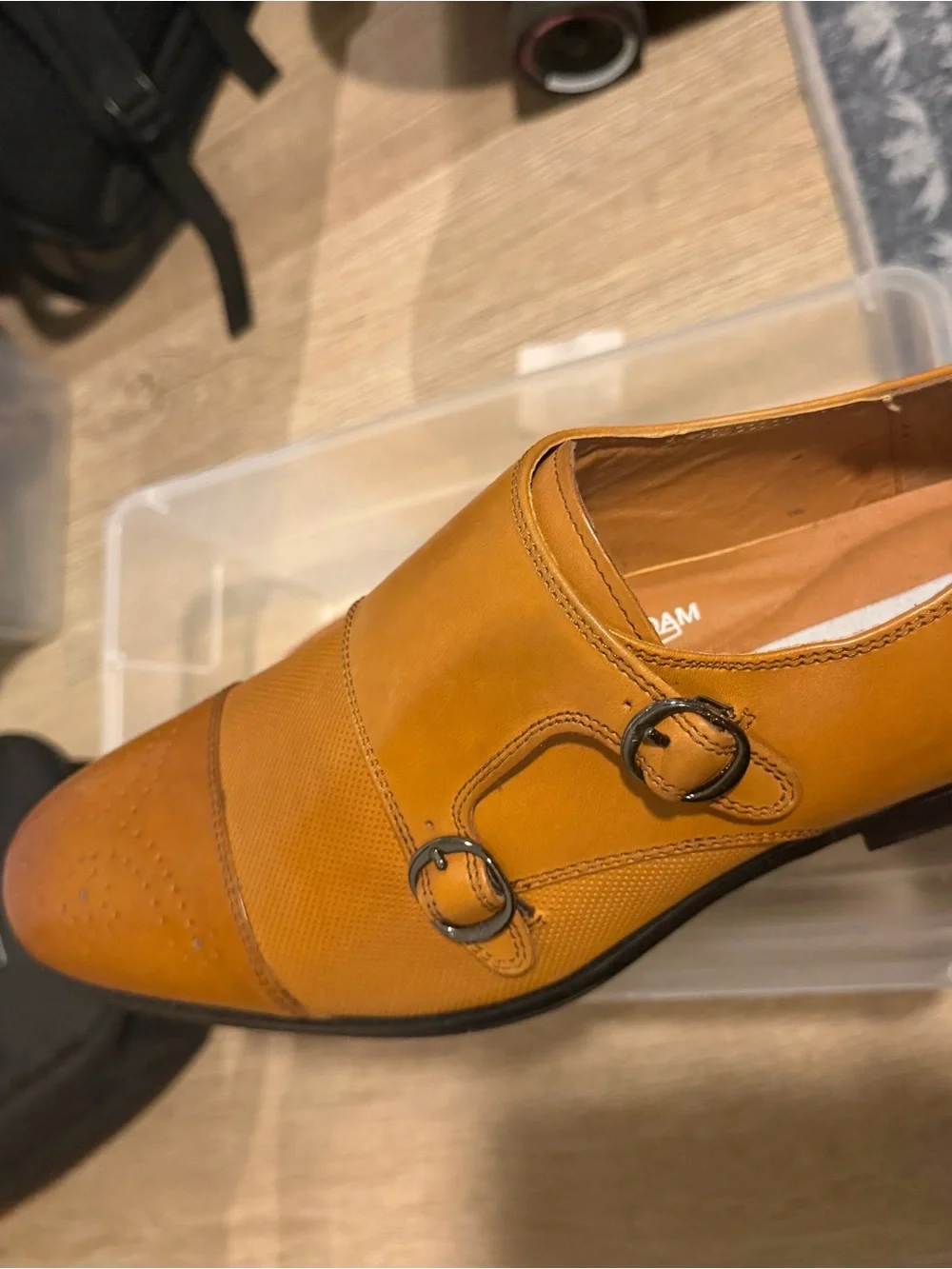 Steve Madden Men's Cognac Double Monk Strap Leather Dress Shoes